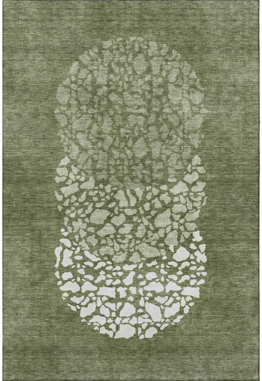 Olive Green And Ivory Abstract Washable Area Rug With UV Protection Photo 3