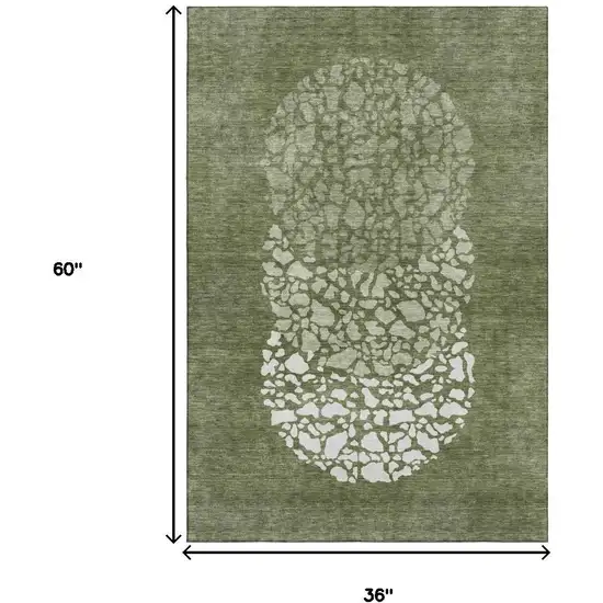 Olive Green And Ivory Abstract Washable Area Rug With UV Protection Photo 6