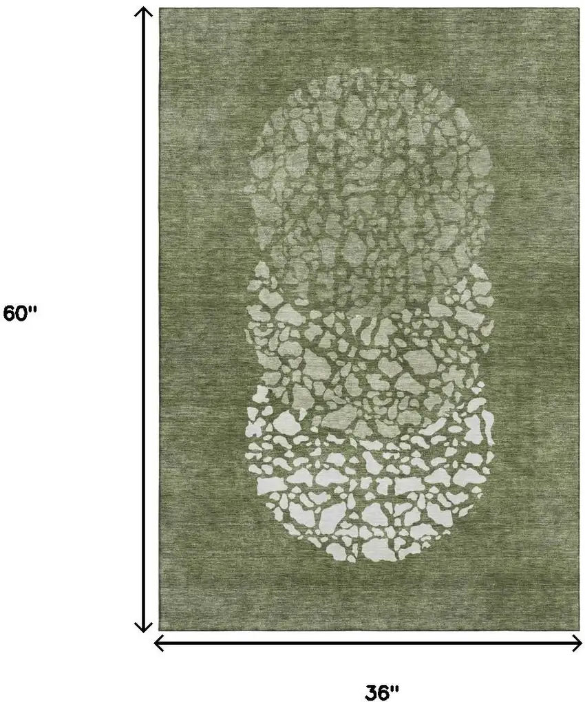 Olive Green And Ivory Abstract Washable Area Rug With UV Protection Photo 6