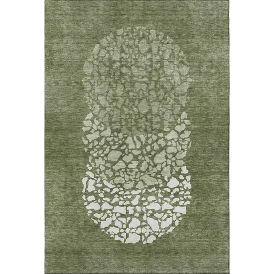 Olive Green And Ivory Abstract Washable Area Rug With UV Protection Photo 3