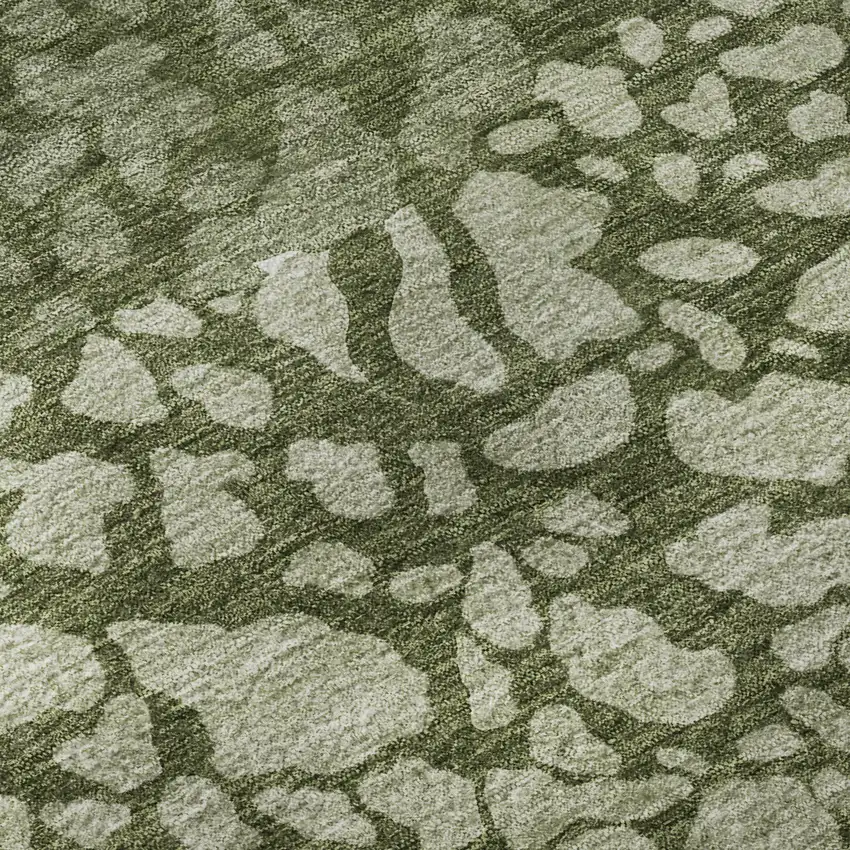 Olive Green And Ivory Abstract Washable Area Rug With UV Protection Photo 9