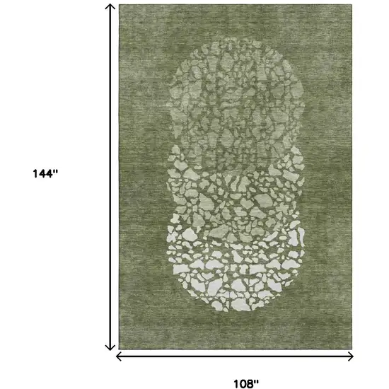 Olive Green And Ivory Abstract Washable Area Rug With UV Protection Photo 9