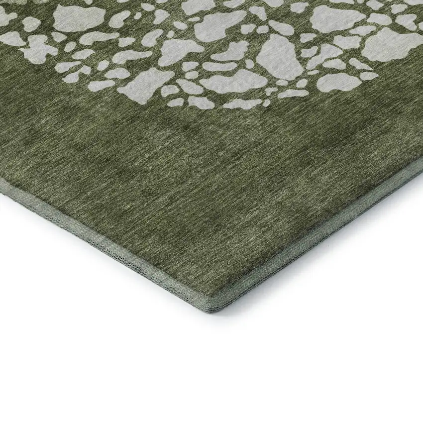 Olive Green And Ivory Abstract Washable Area Rug With UV Protection Photo 6