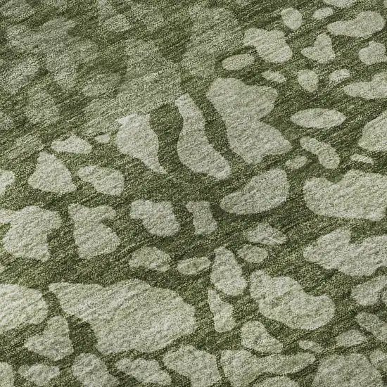 Olive Green And Ivory Abstract Washable Area Rug With UV Protection Photo 8