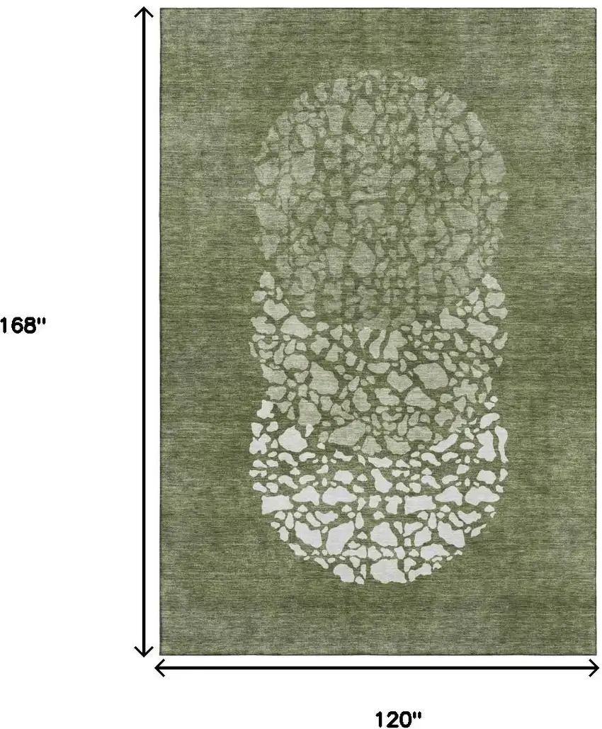 Olive Green And Ivory Abstract Washable Area Rug With UV Protection Photo 9