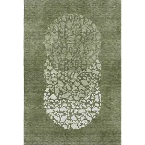 Photo of Olive Green And Ivory Abstract Washable Area Rug With UV Protection