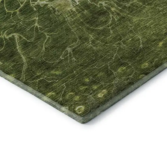 Olive Green And Ivory Abstract Washable Area Rug With UV Protection Photo 6