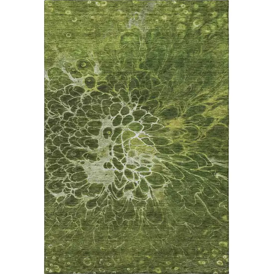 Olive Green And Ivory Abstract Washable Area Rug With UV Protection Photo 2