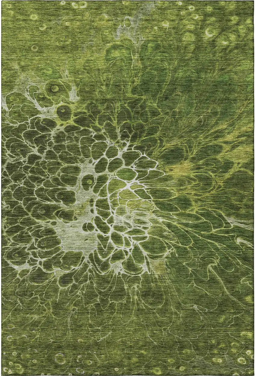 Olive Green And Ivory Abstract Washable Area Rug With UV Protection Photo 2