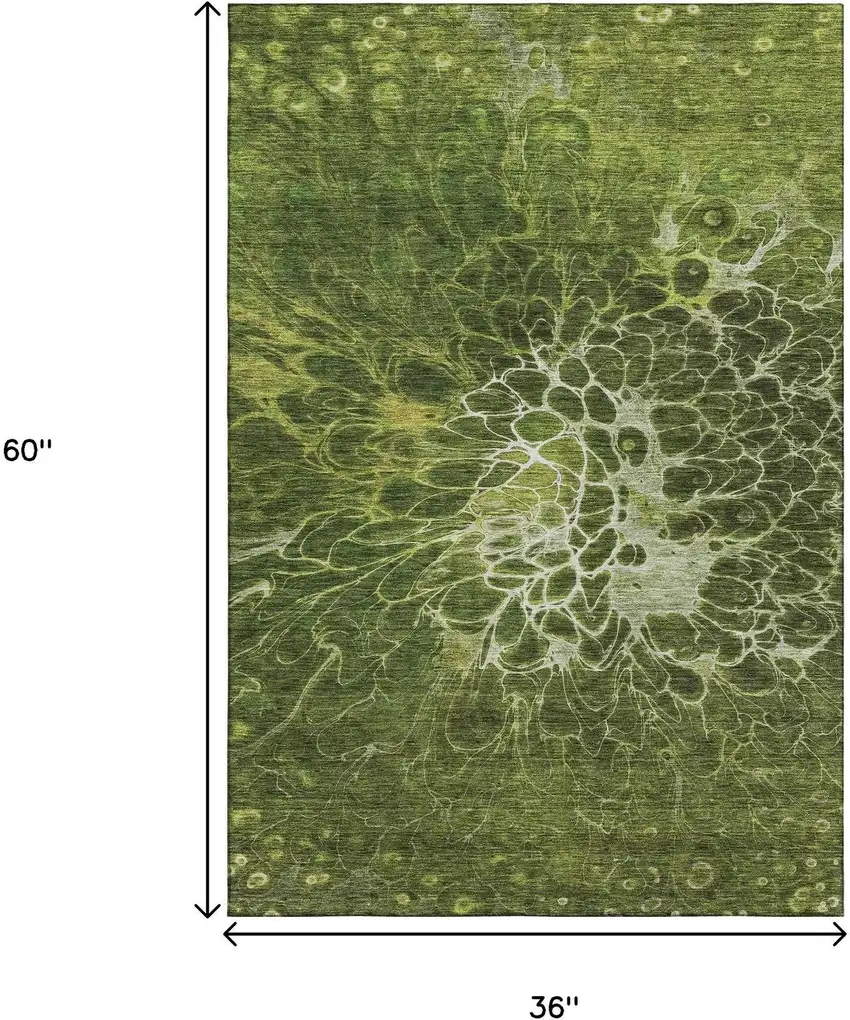 Olive Green And Ivory Abstract Washable Area Rug With UV Protection Photo 9