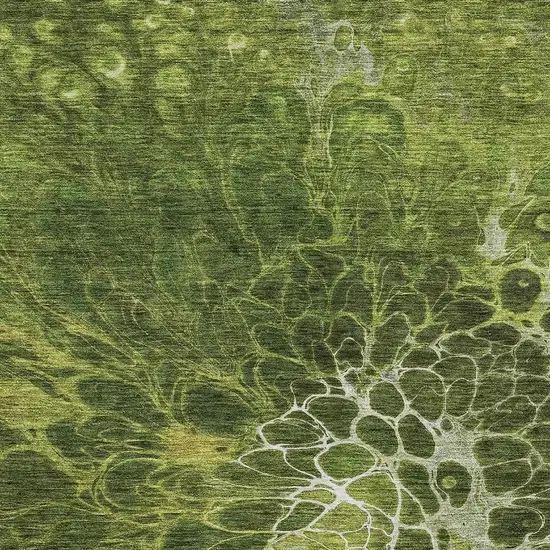 Olive Green And Ivory Abstract Washable Area Rug With UV Protection Photo 2
