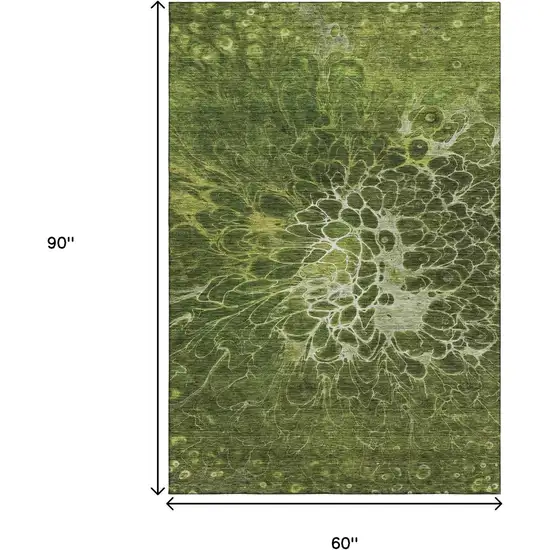 Olive Green And Ivory Abstract Washable Area Rug With UV Protection Photo 3
