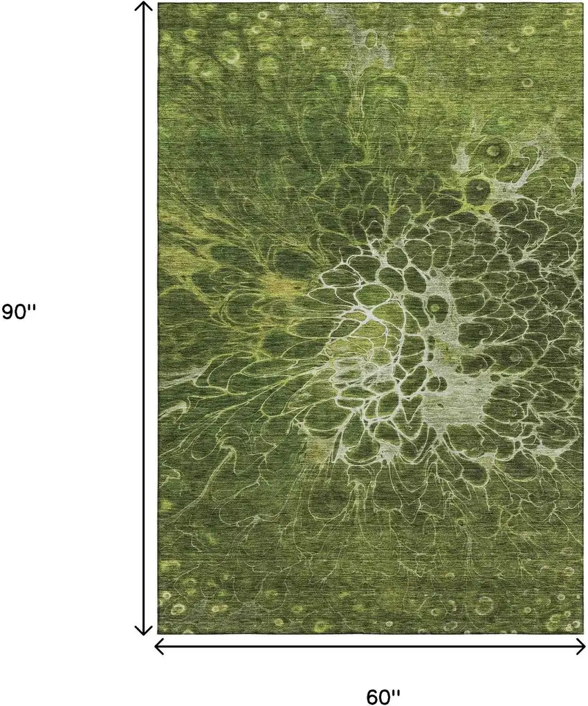 Olive Green And Ivory Abstract Washable Area Rug With UV Protection Photo 3