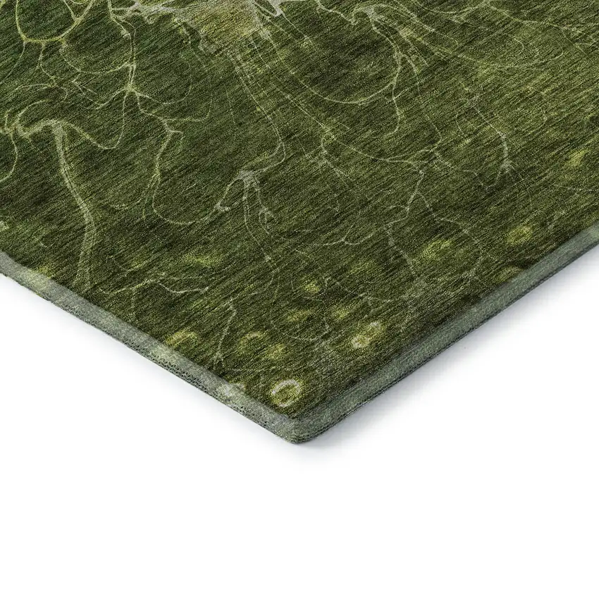 Olive Green And Ivory Abstract Washable Area Rug With UV Protection Photo 7