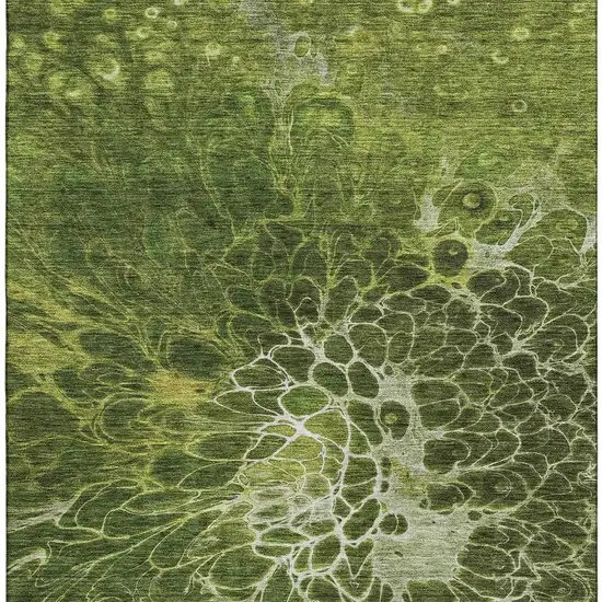Olive Green And Ivory Abstract Washable Area Rug With UV Protection Photo 3