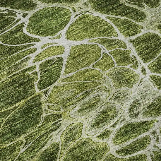 Olive Green And Ivory Abstract Washable Area Rug With UV Protection Photo 9