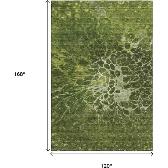 Olive Green And Ivory Abstract Washable Area Rug With UV Protection Photo 3