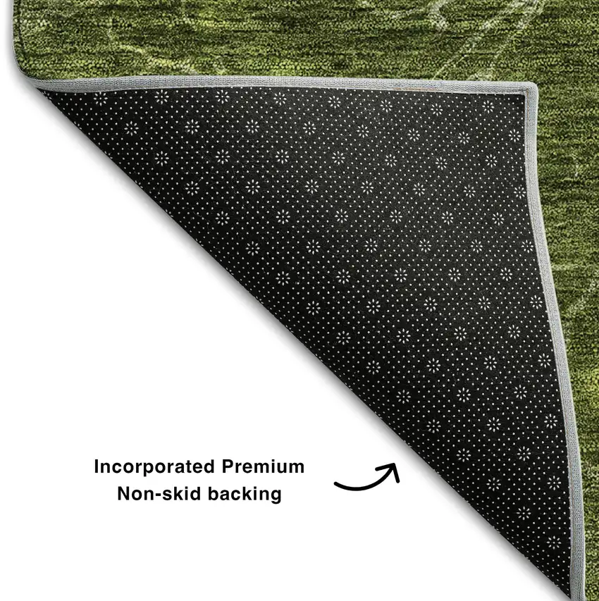 Olive Green And Ivory Abstract Washable Area Rug With UV Protection Photo 6