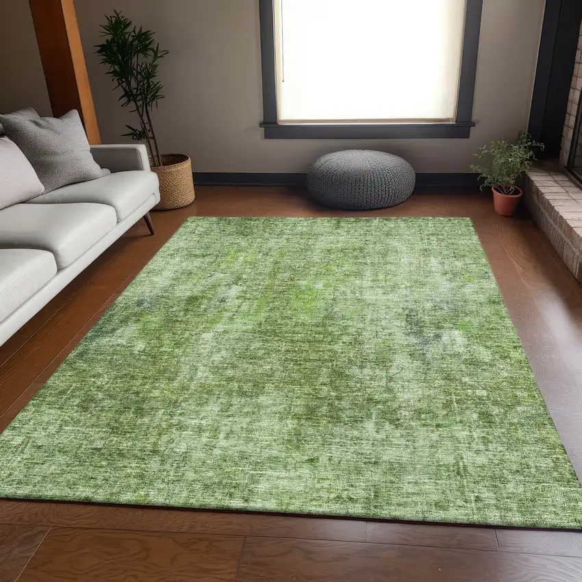 Olive Green And Ivory Abstract Washable Area Rug With UV Protection Photo 4