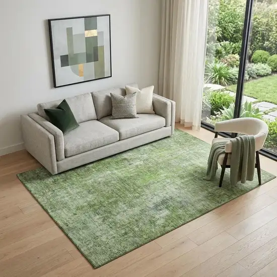 Olive Green And Ivory Abstract Washable Area Rug With UV Protection Photo 1