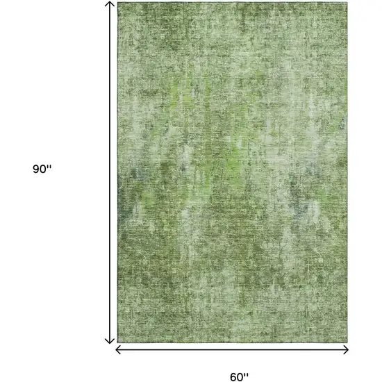 Olive Green And Ivory Abstract Washable Area Rug With UV Protection Photo 3