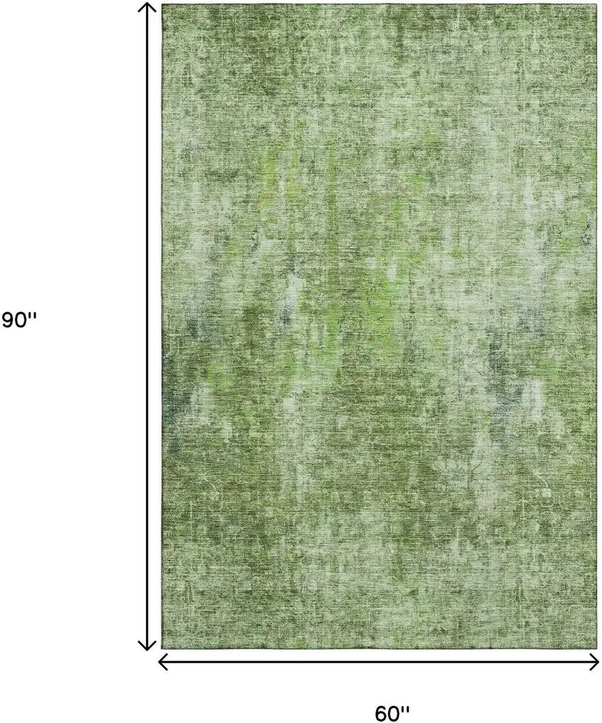 Olive Green And Ivory Abstract Washable Area Rug With UV Protection Photo 3