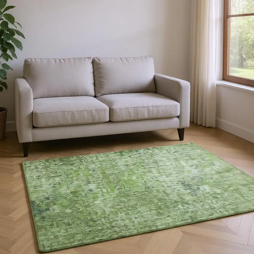 Olive Green And Ivory Abstract Washable Area Rug With UV Protection Photo 2