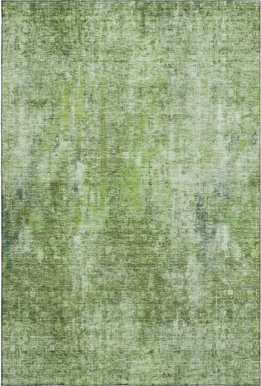 Olive Green And Ivory Abstract Washable Area Rug With UV Protection Photo 1