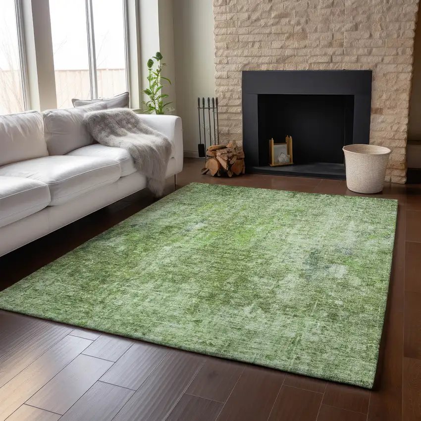 Olive Green And Ivory Abstract Washable Area Rug With UV Protection Photo 6