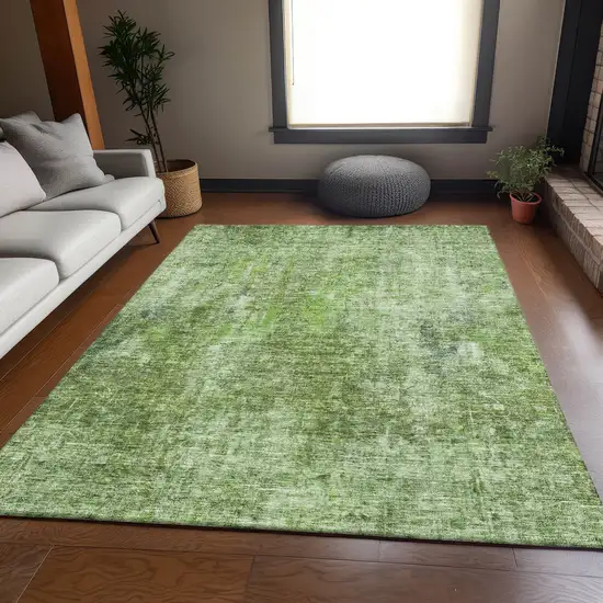 Olive Green And Ivory Abstract Washable Area Rug With UV Protection Photo 4