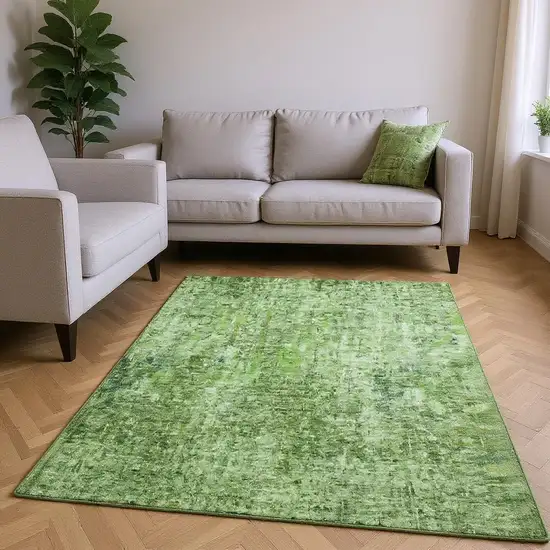 Olive Green And Ivory Abstract Washable Area Rug With UV Protection Photo 2