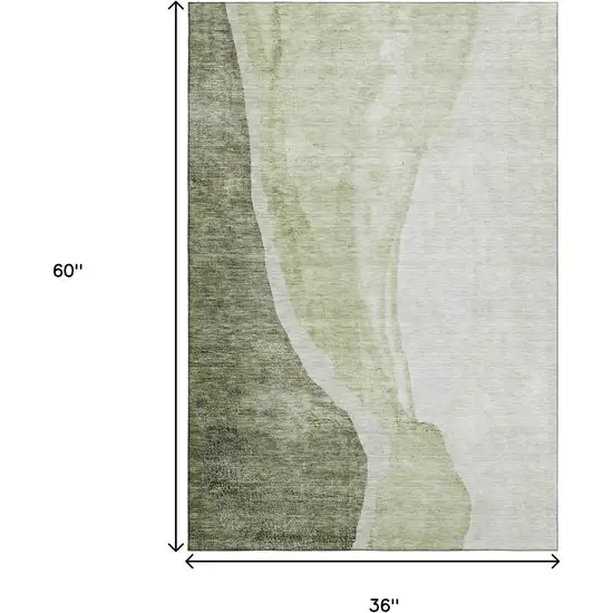 Olive Green And Ivory Abstract Washable Area Rug With UV Protection Photo 7