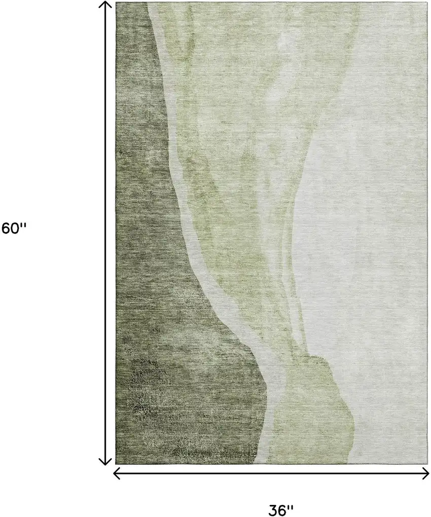 Olive Green And Ivory Abstract Washable Area Rug With UV Protection Photo 7