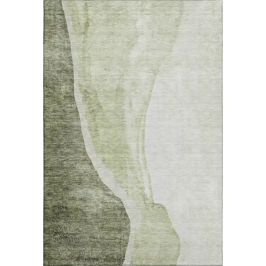 Olive Green And Ivory Abstract Washable Area Rug With UV Protection Photo 1
