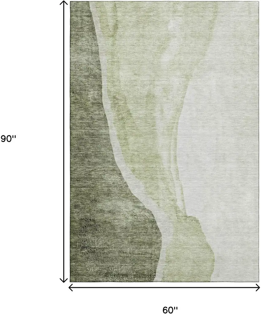 Olive Green And Ivory Abstract Washable Area Rug With UV Protection Photo 3