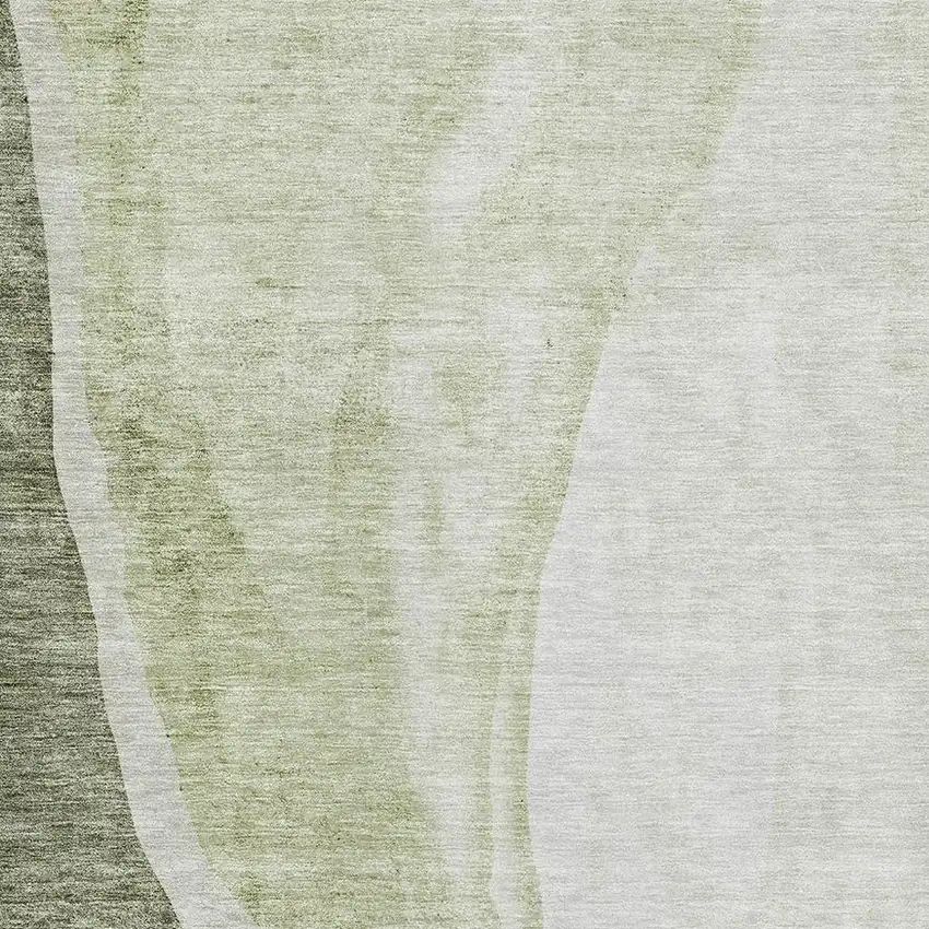 Olive Green And Ivory Abstract Washable Area Rug With UV Protection Photo 4