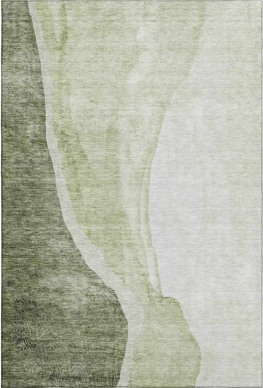 Olive Green And Ivory Abstract Washable Area Rug With UV Protection Photo 2