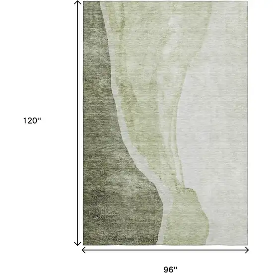 Olive Green And Ivory Abstract Washable Area Rug With UV Protection Photo 3