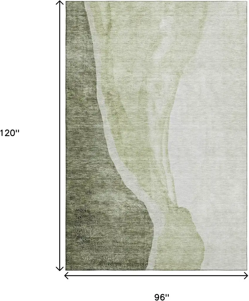 Olive Green And Ivory Abstract Washable Area Rug With UV Protection Photo 3