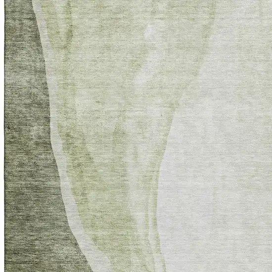 Olive Green And Ivory Abstract Washable Area Rug With UV Protection Photo 7