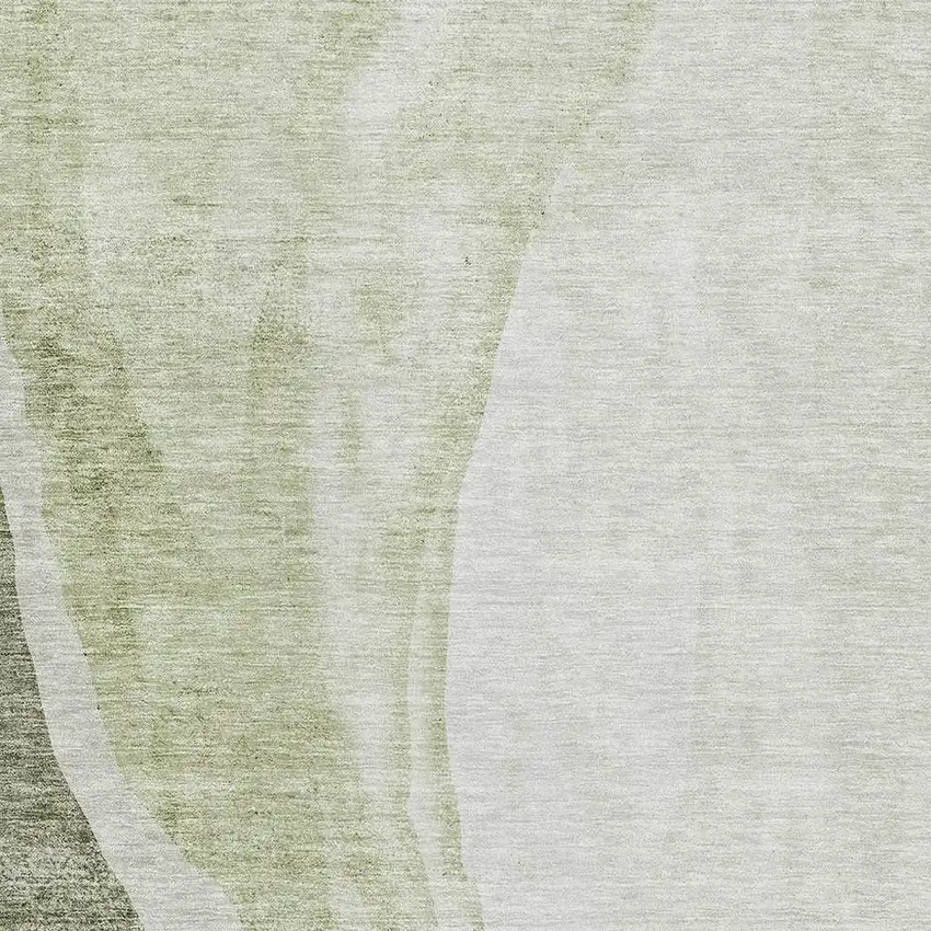 Olive Green And Ivory Abstract Washable Area Rug With UV Protection Photo 6