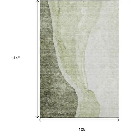 Olive Green And Ivory Abstract Washable Area Rug With UV Protection Photo 3
