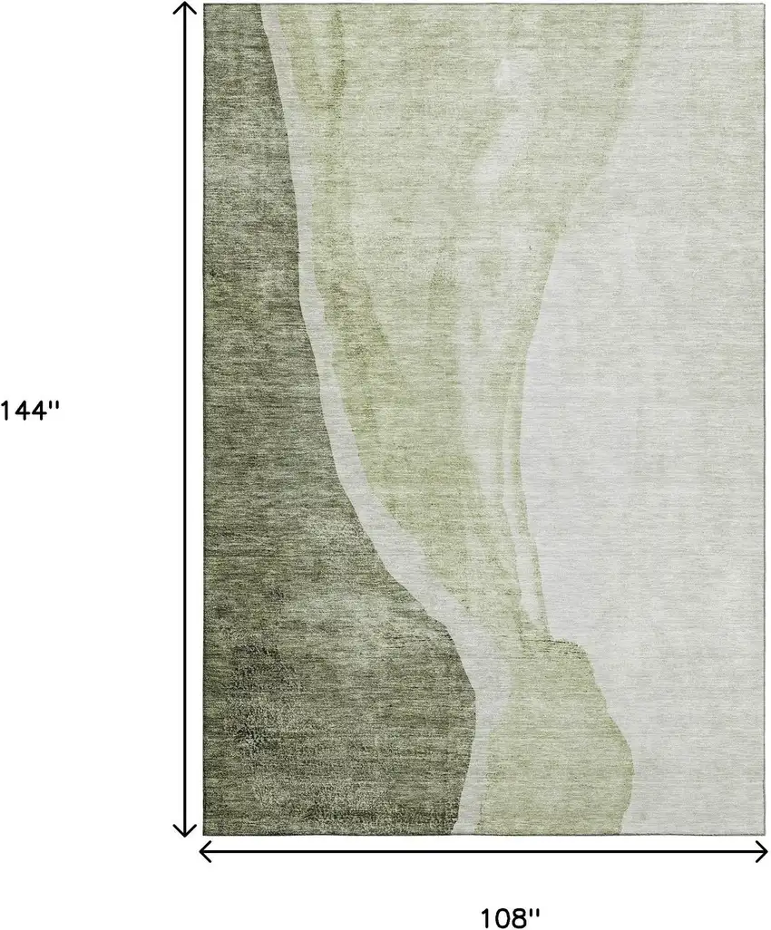 Olive Green And Ivory Abstract Washable Area Rug With UV Protection Photo 3