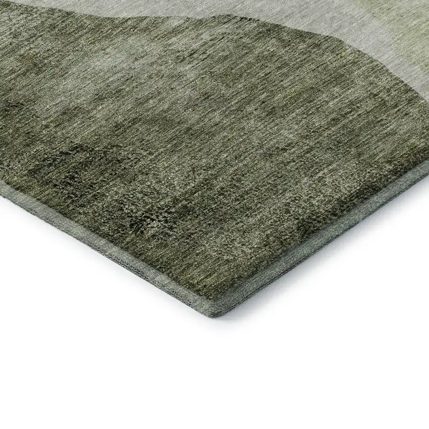 Olive Green And Ivory Abstract Washable Area Rug With UV Protection Photo 8