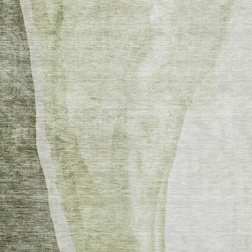 Olive Green And Ivory Abstract Washable Area Rug With UV Protection Photo 6