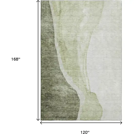 Olive Green And Ivory Abstract Washable Area Rug With UV Protection Photo 3