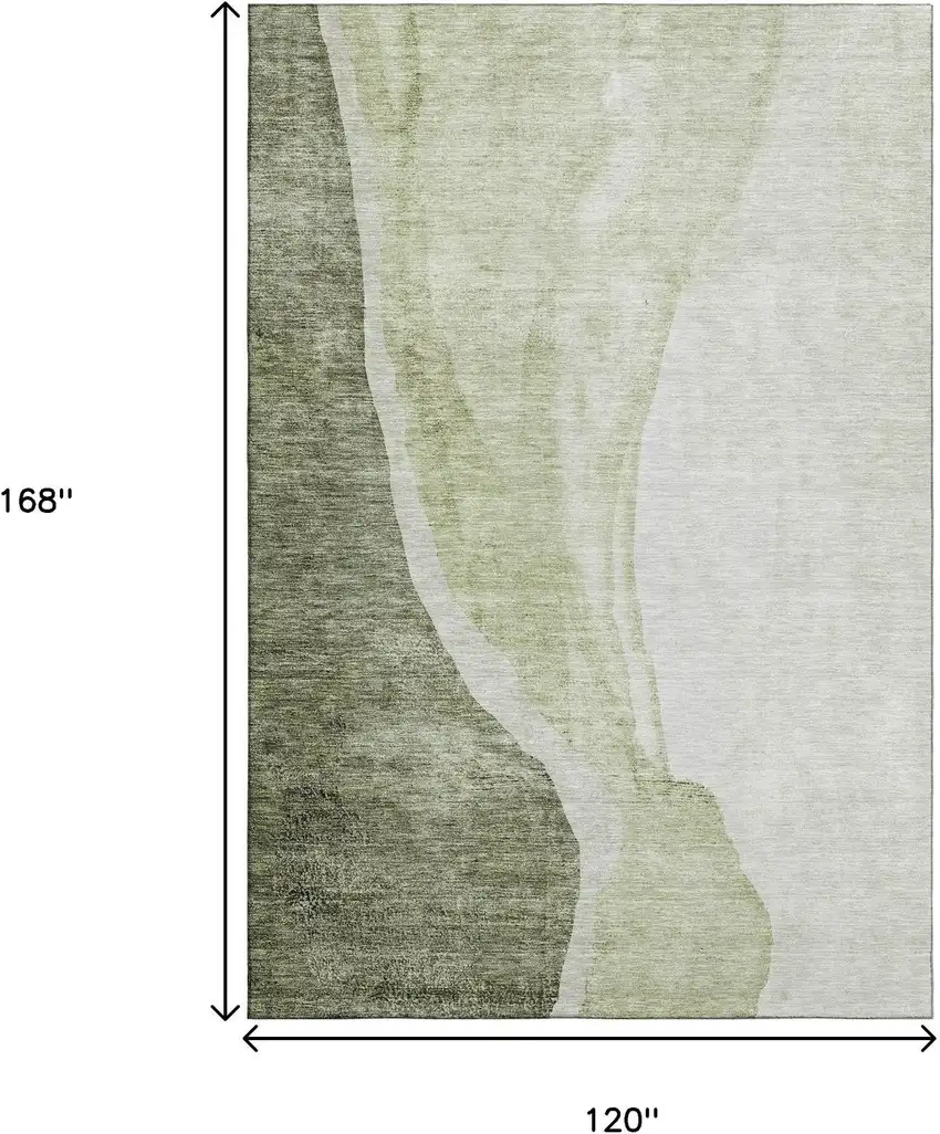 Olive Green And Ivory Abstract Washable Area Rug With UV Protection Photo 3