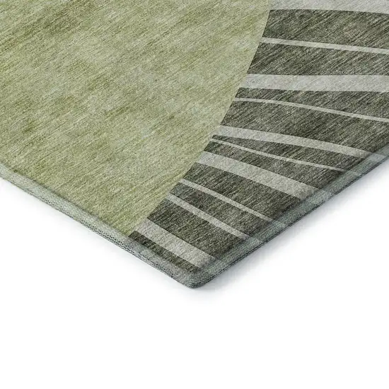 Olive Green And Ivory Abstract Washable Area Rug With UV Protection Photo 9