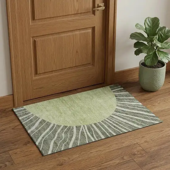 Olive Green And Ivory Abstract Washable Area Rug With UV Protection Photo 1