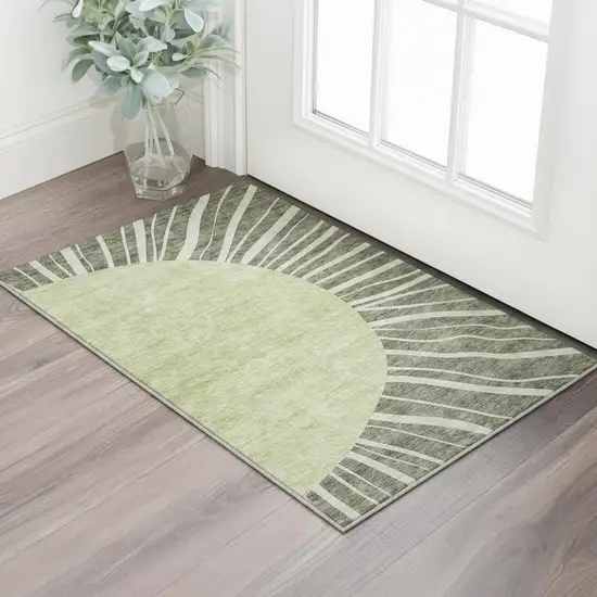 Olive Green And Ivory Abstract Washable Area Rug With UV Protection Photo 2